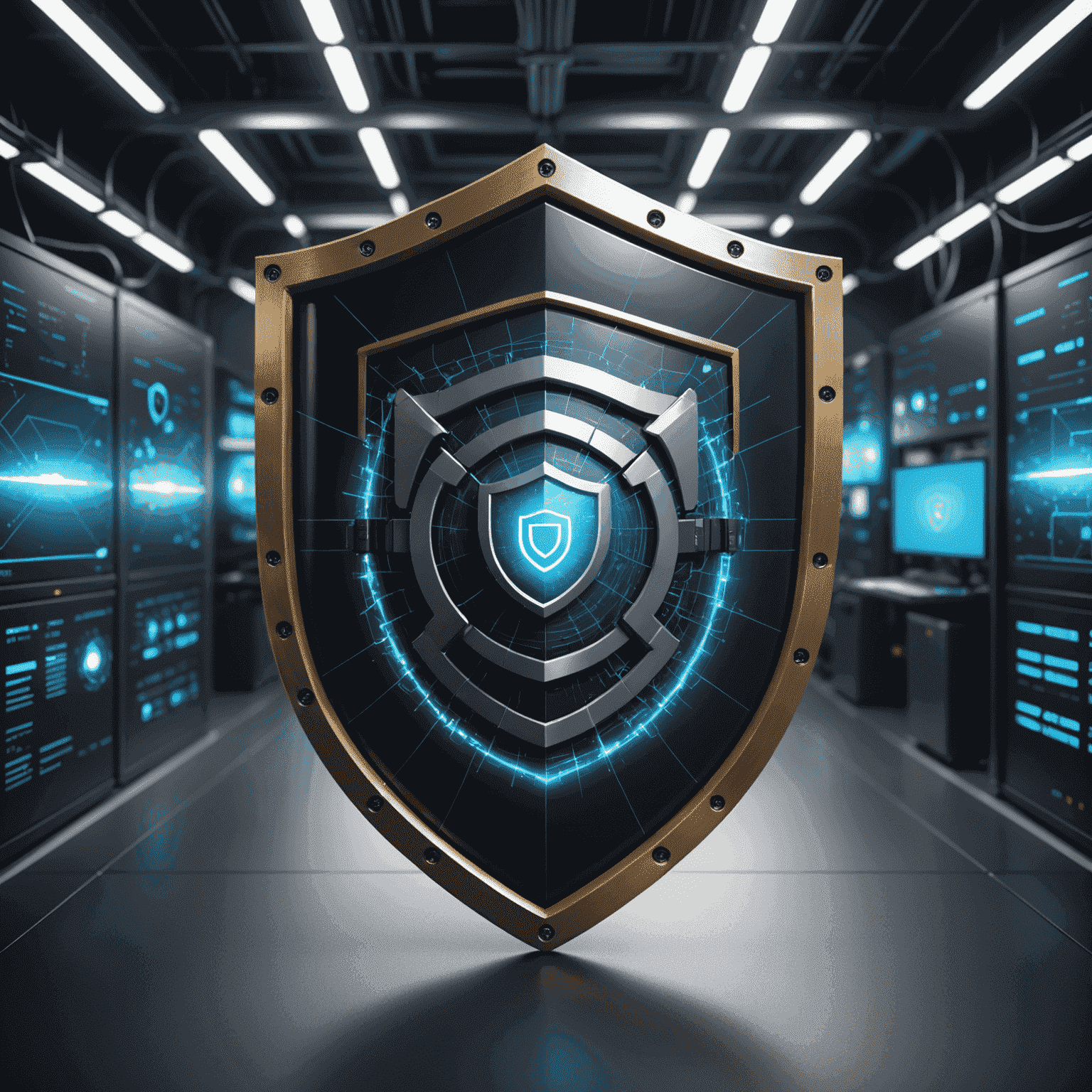 Image montrant un bouclier de protection sur un fond de réseau, symbolisant la sécurité réseau renforcée par Advanced IP Scanner