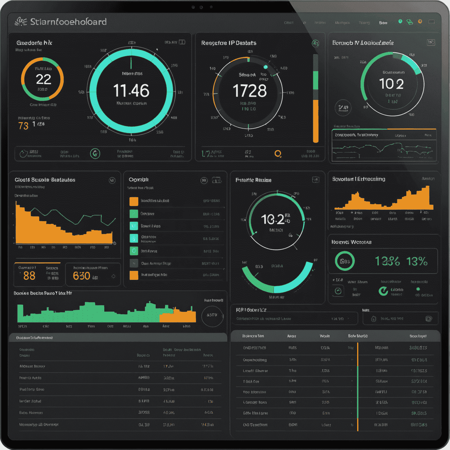 Dashboard de surveillance en temps réel d'Advanced IP Scanner affichant des graphiques de performance réseau, des alertes et des statuts d'appareils