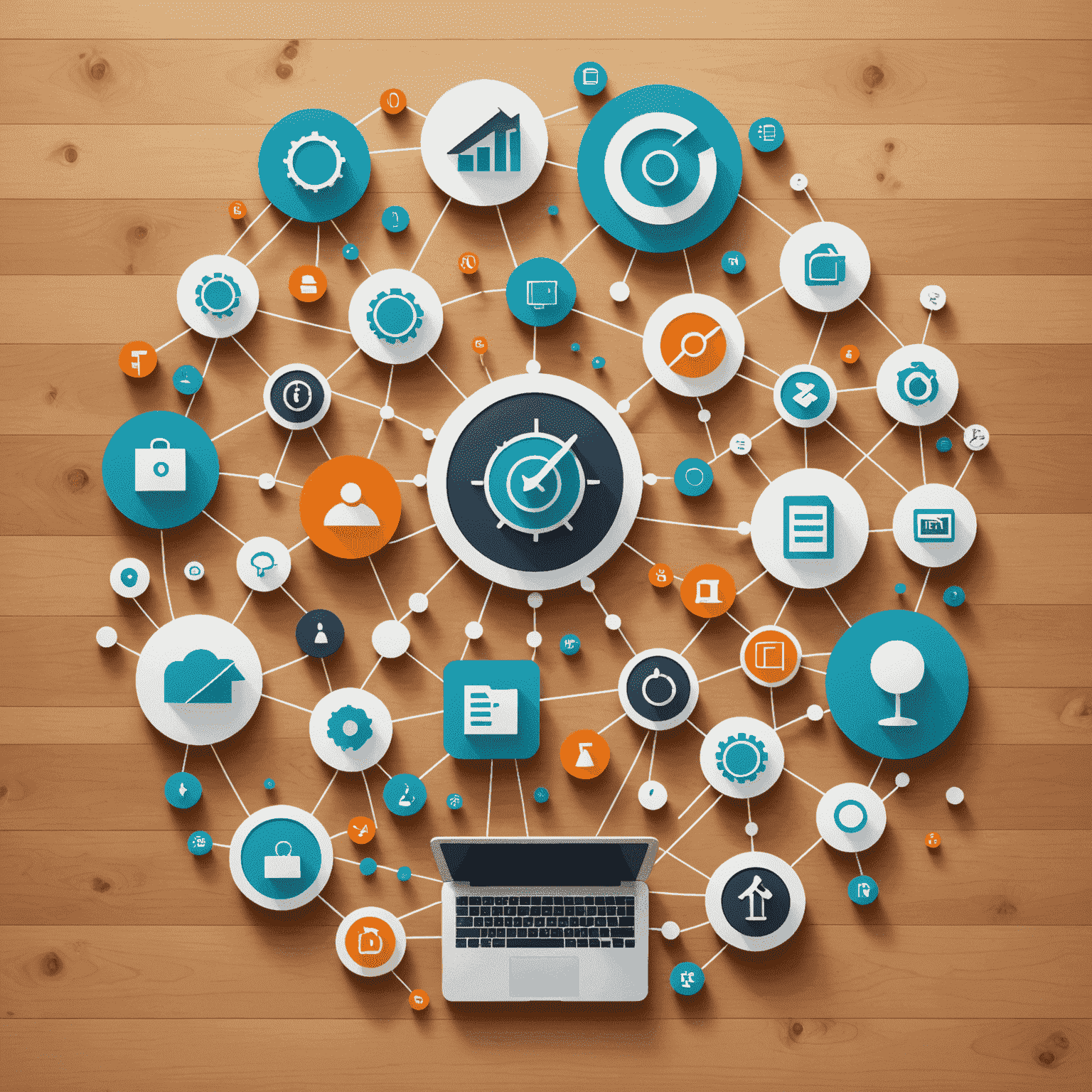 Image illustrant un flux de travail IT avec des icônes d'outils et de processus